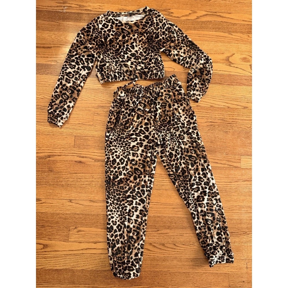 No‎ Boundaries Super Soft Lounge Set/Pajamas Leopard Print Top XS Bottoms Small